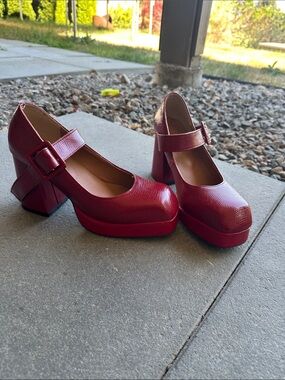 Women's Red Platform Mary Jane Block Heels